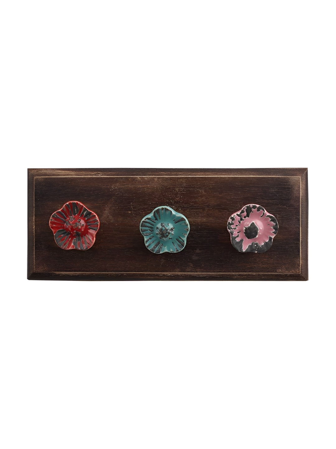 

Indianshelf Brown & Pink Daffodils Etched Wooden Wall Hook Key Holder