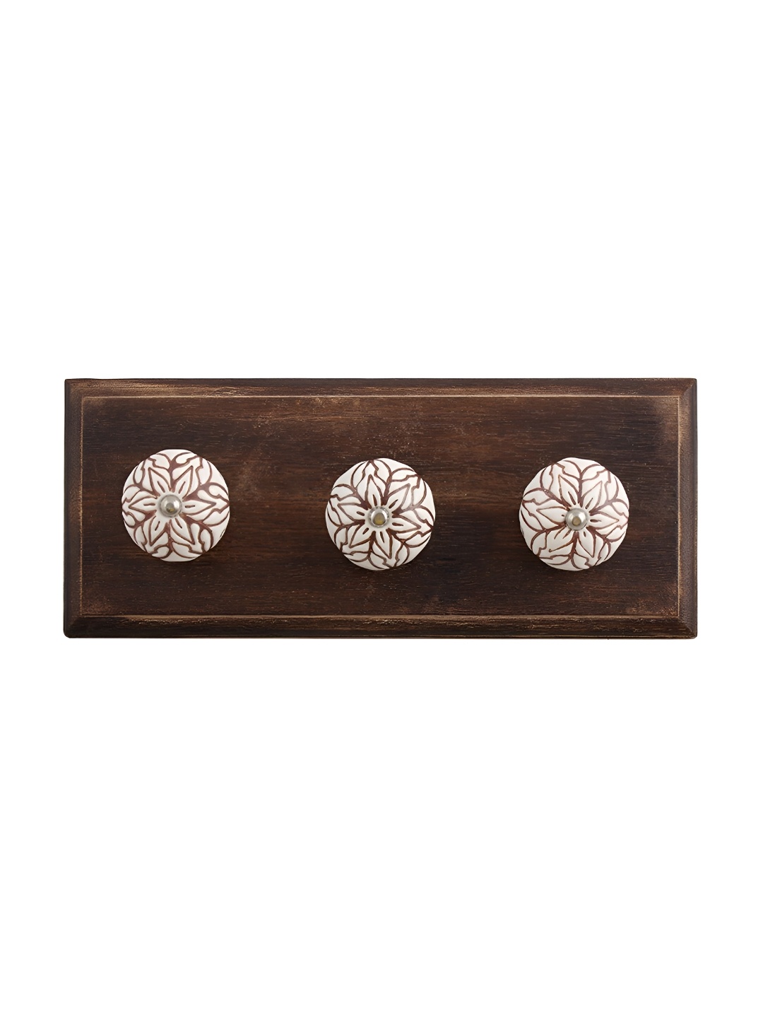 

Indianshelf Brown & White Floral Design Wooden Wall Hook