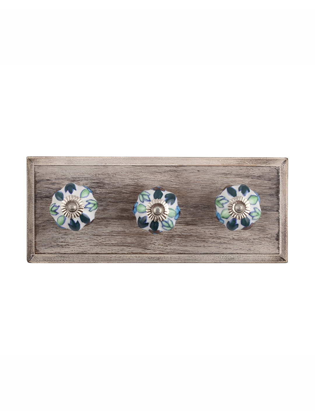 

Indianshelf White & Blue Floral Melon Design Wooden Wall Hook