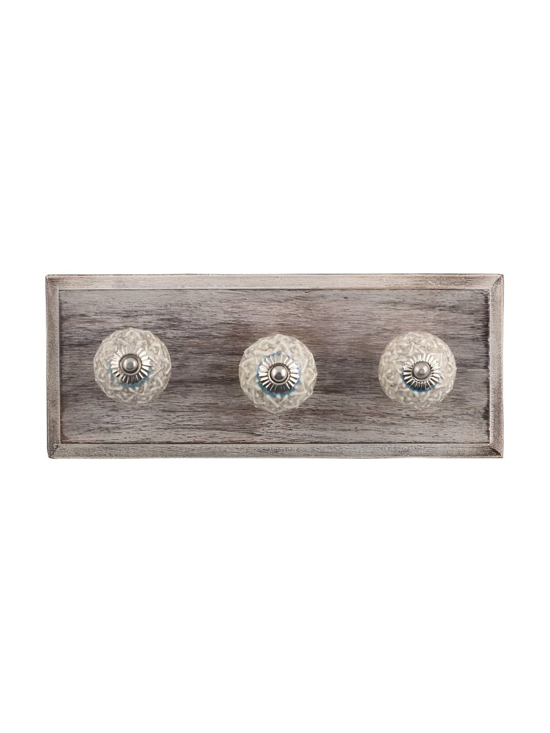 

Indianshelf Brown & Cream-Colored Flower Crackle Wooden Wall Hook Key Holder