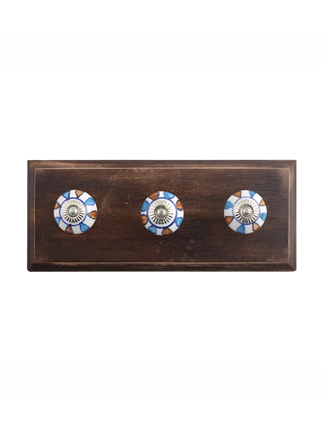 

Indianshelf Blue & Brown Wooden Faded Bluish Wall Key Holder, Black
