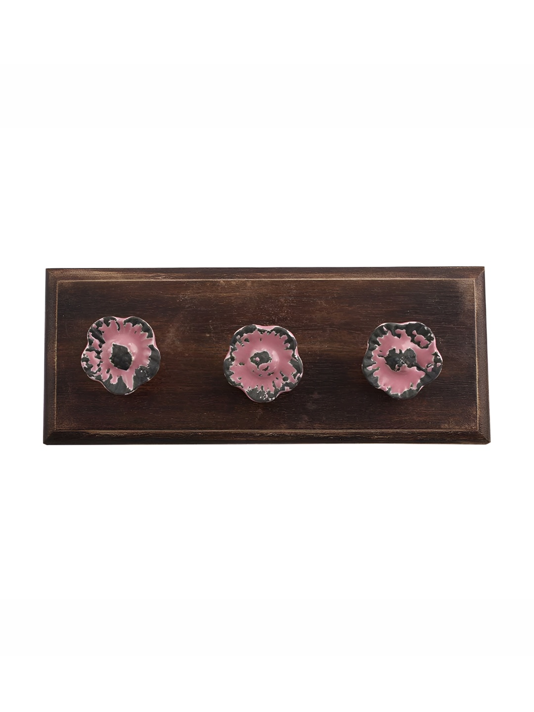 

Indianshelf Brown & Pink Daffodils Etched Wooden Wall Hook Key Holder