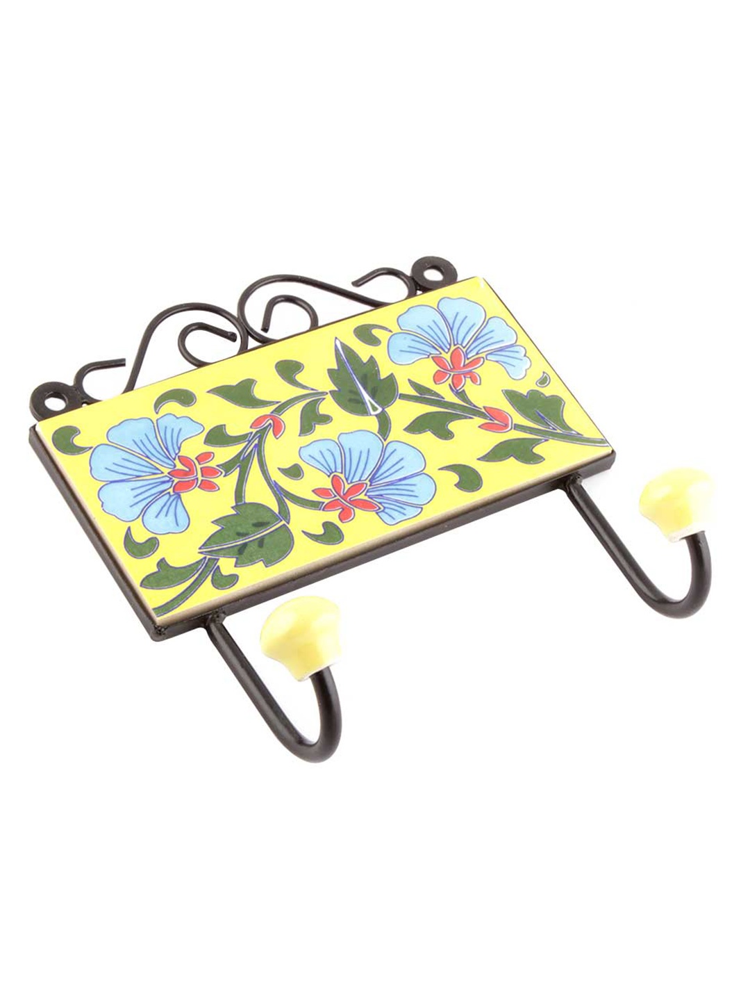 

Indianshelf Yellow Leaf Floral Tile Wall Hooks Key Holder