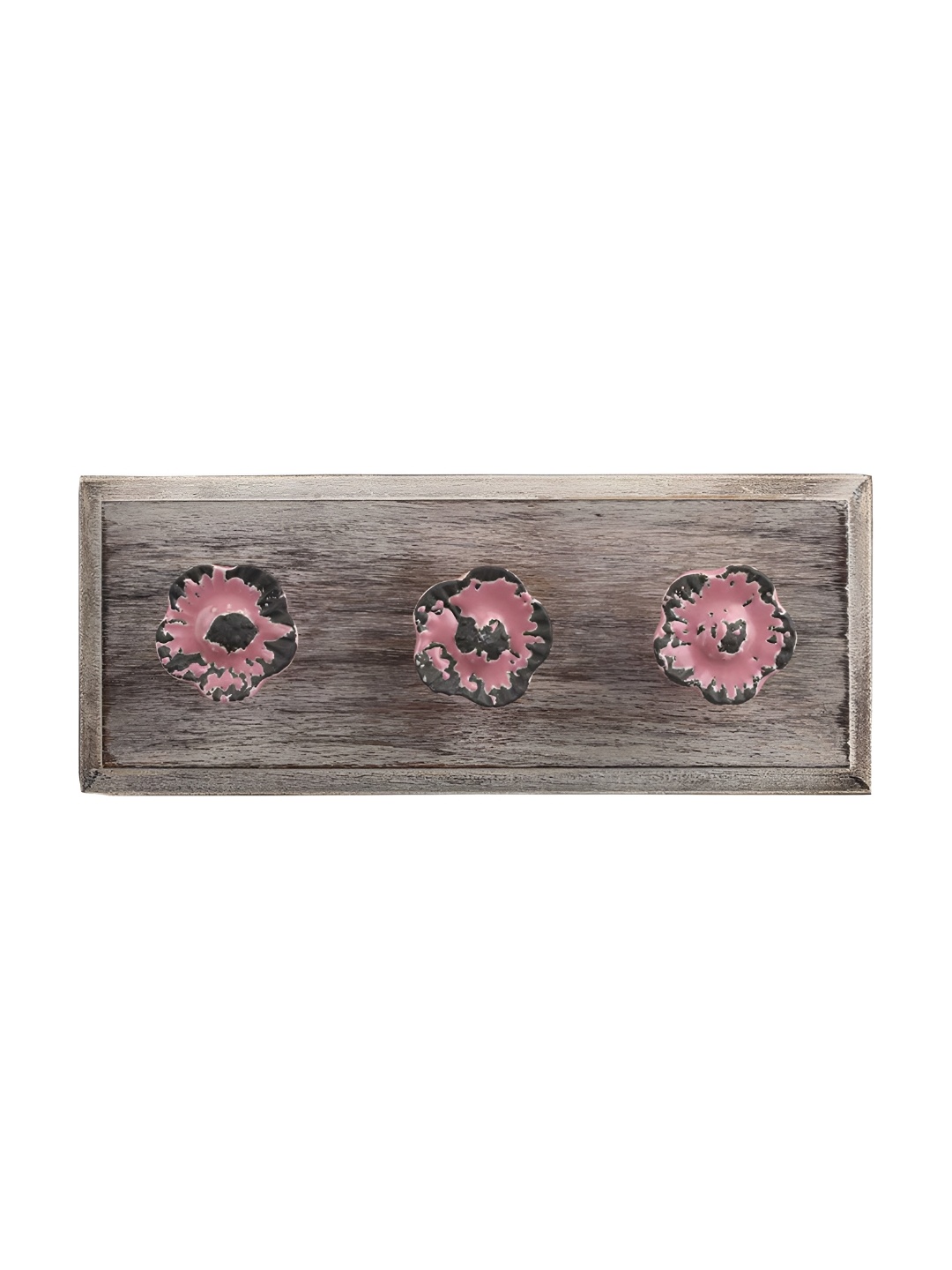 

Indianshelf Brown & Pink Daffodils Etched Wooden Wall Hook Key Holder