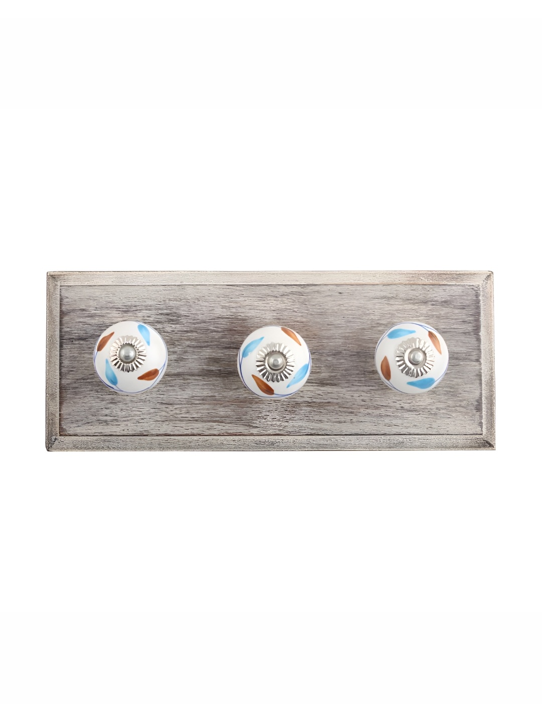 

Indianshelf White & Blue Floral Printed Wooden Wall Hook