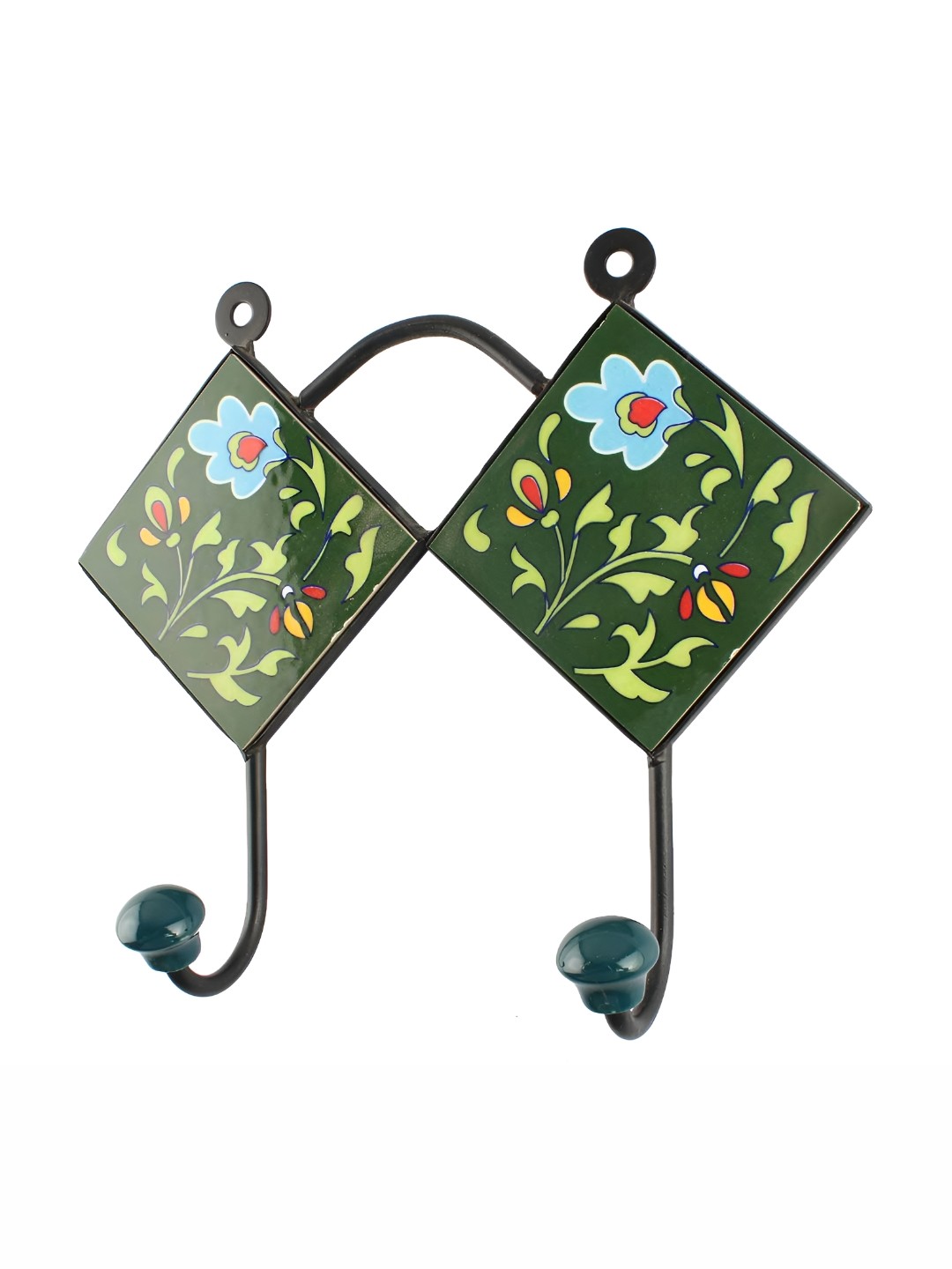 

Indianshelf Green Floral Tile Wall Hooks Key Holder