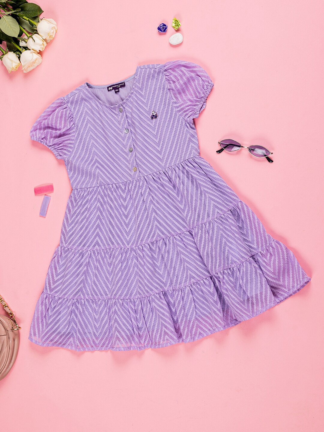 

Purple United Kids Girls Striped Flutter Sleeve Cotton Fit & Flare Dress, Lavender