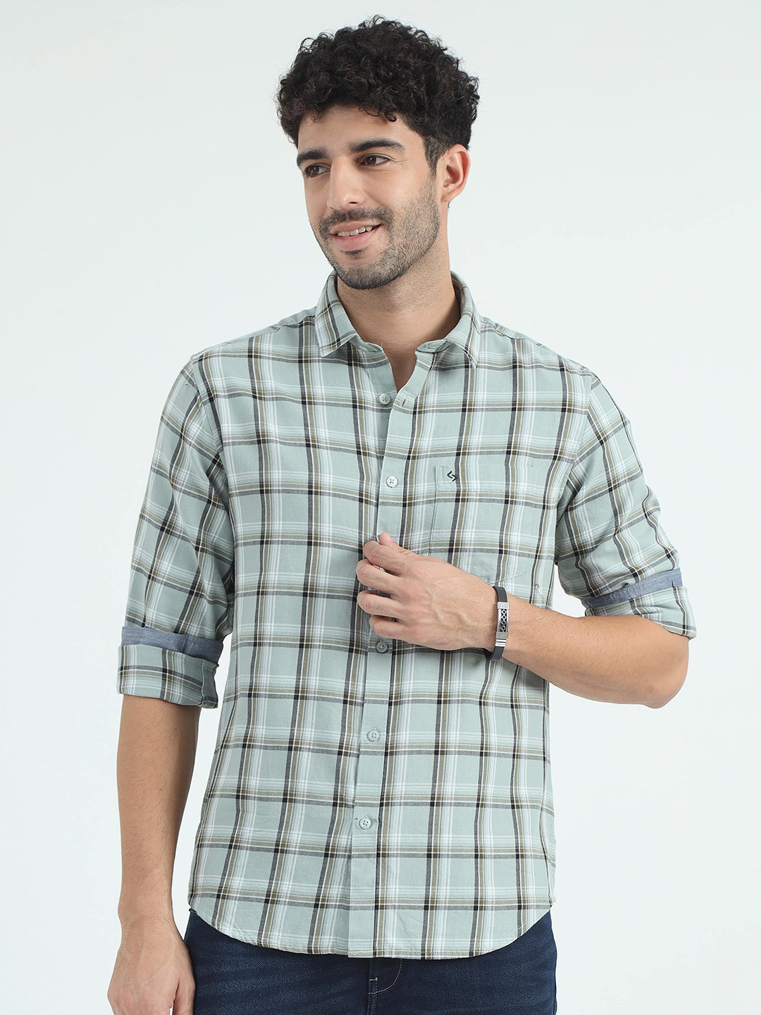 

Classic Polo Slim Fit Tartan Checked Cotton Casual Shirt, Green