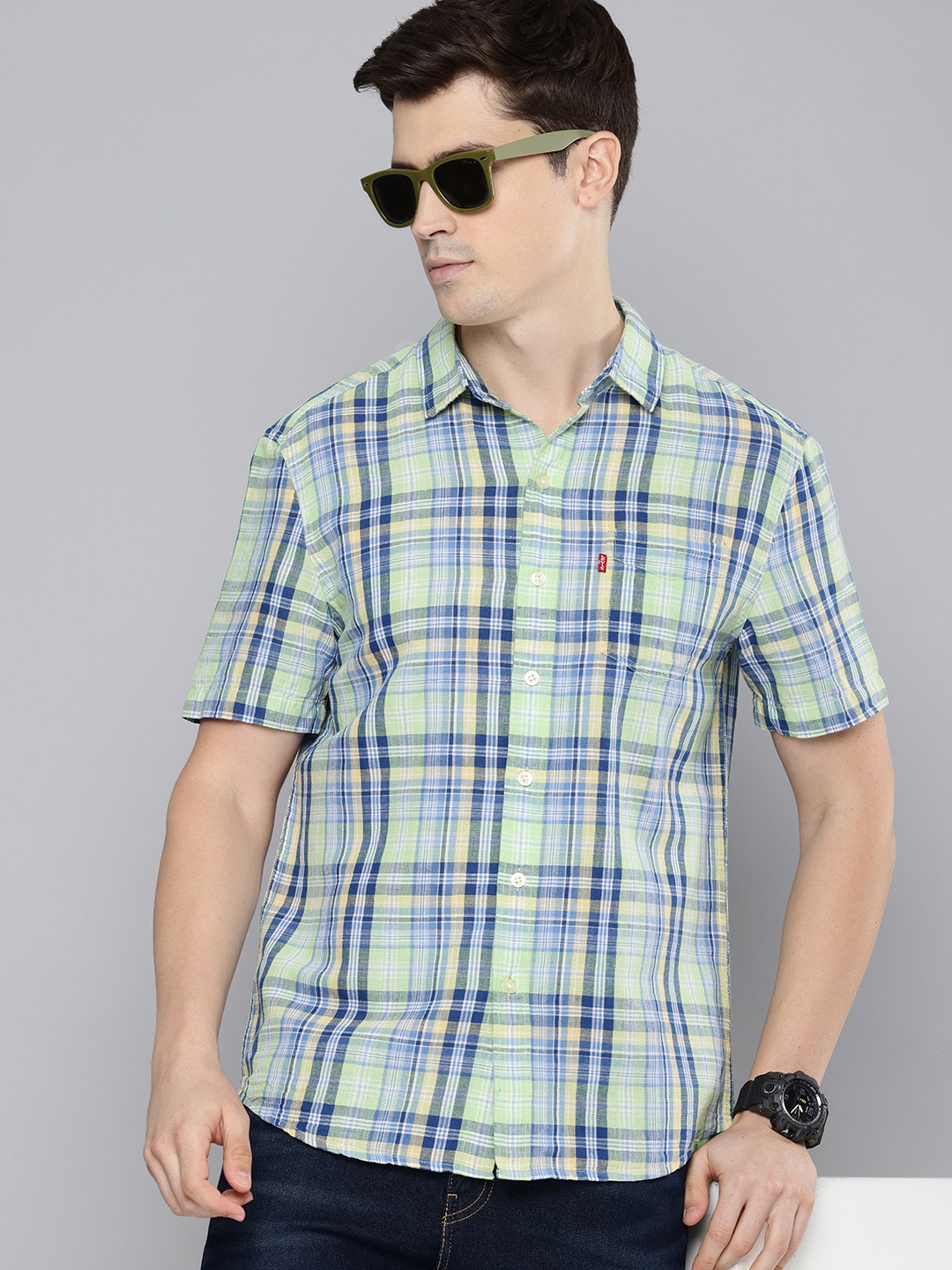 

Levis Linen Cotton Slim Fit Opaque Checked Casual Shirt, Multi