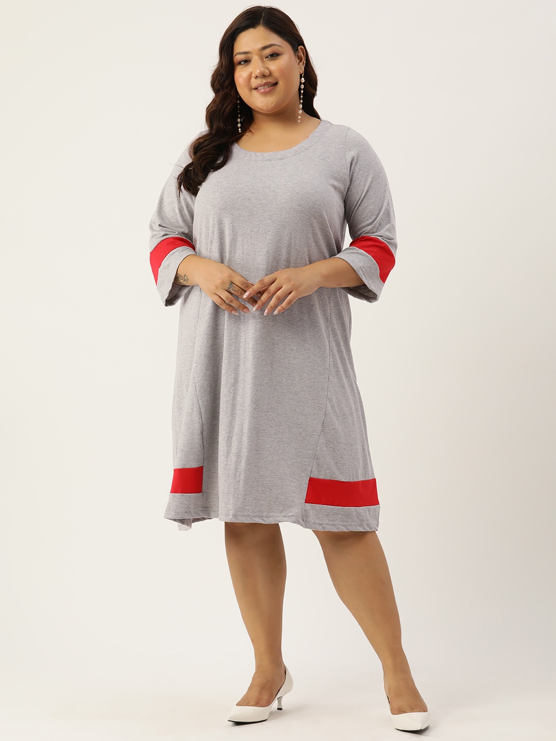 

theRebelinme Plus Size Colourblocked A-Line Dress, Grey