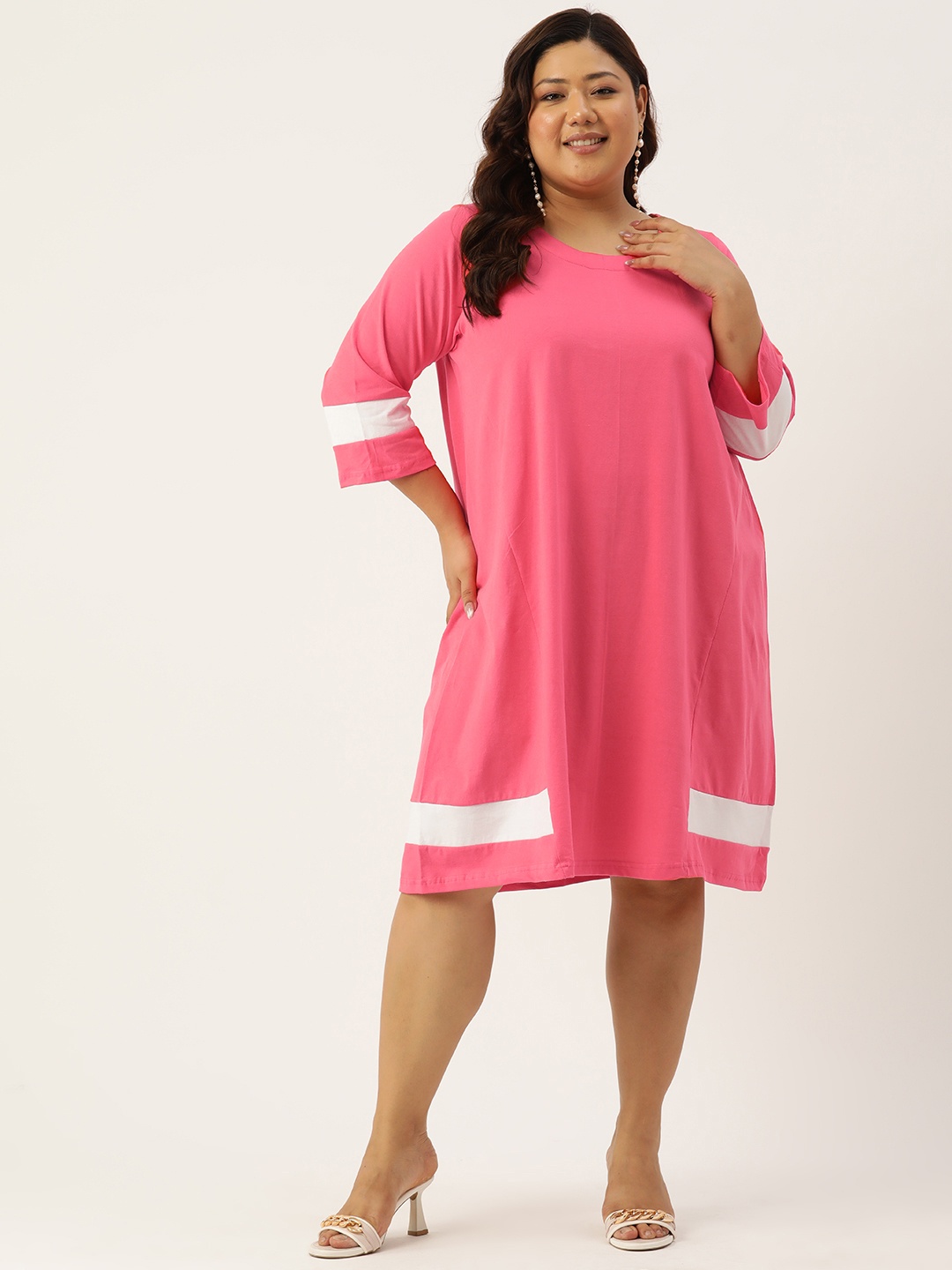 

theRebelinme Plus Size Colourblocked A-Line Dress, Fuchsia