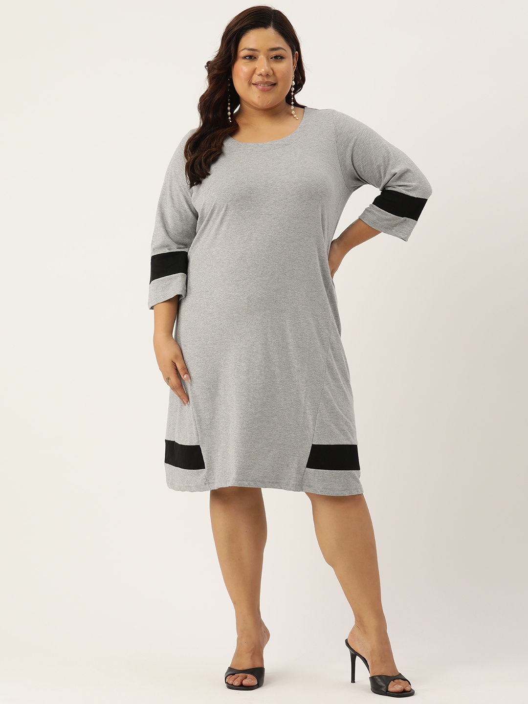 

theRebelinme Plus Size Colourblocked A-Line Dress, Grey