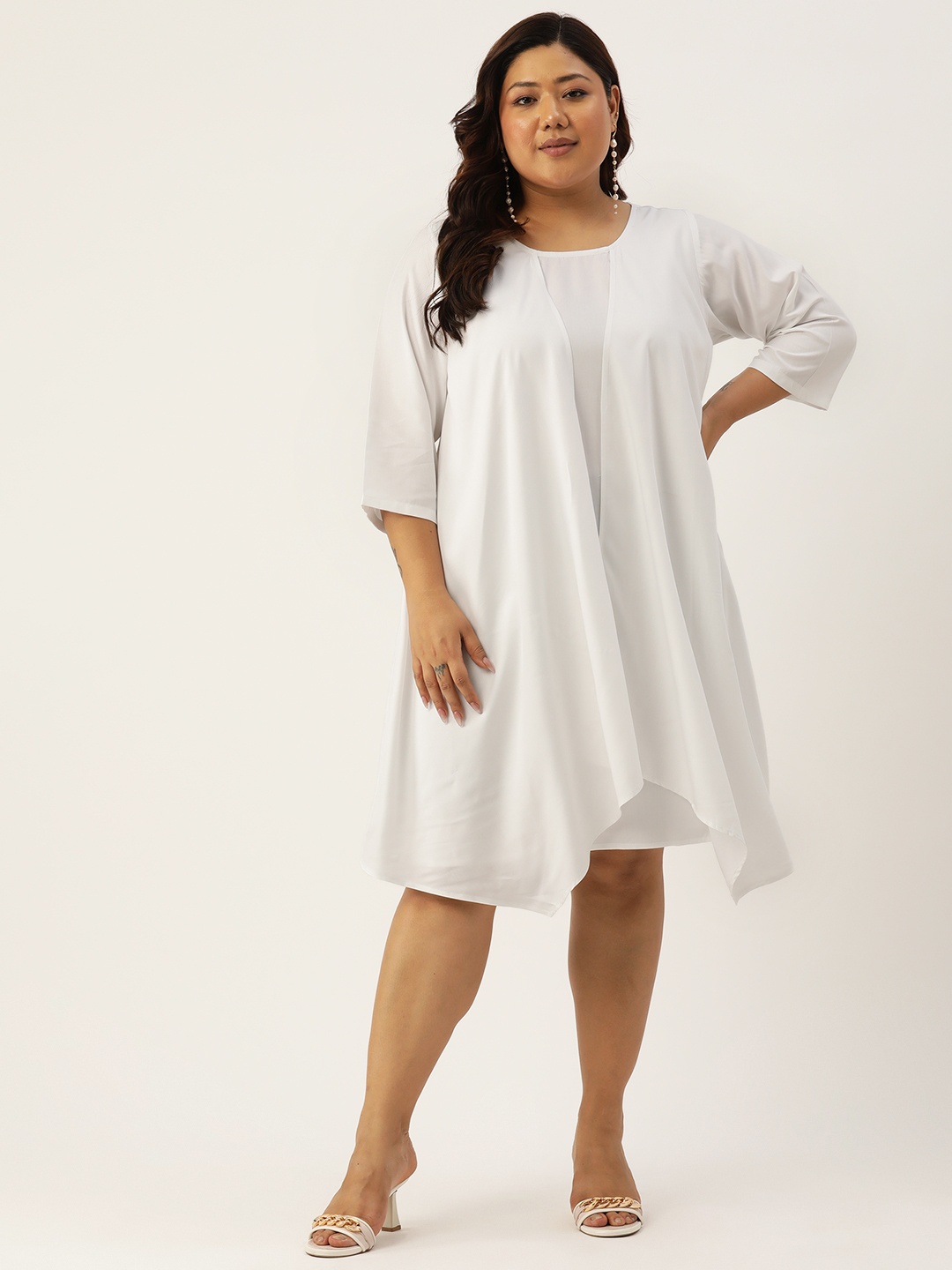

theRebelinme Plus Size Solid Layered A-Line Dress, White