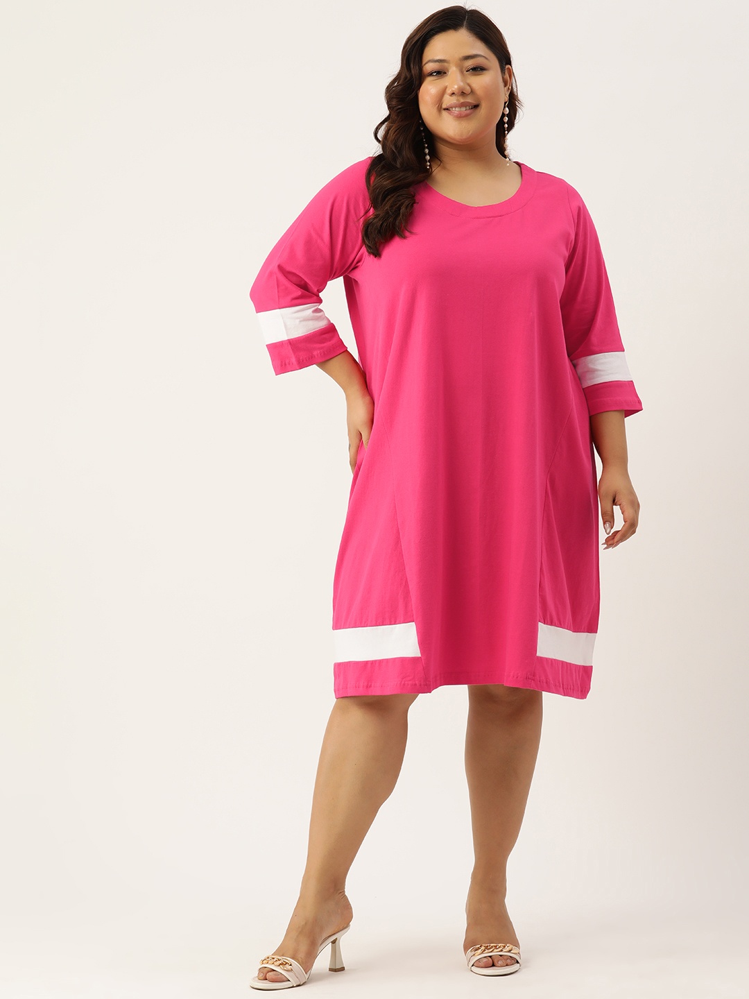 

theRebelinme Plus Size Colourblocked A-Line Dress, Peach