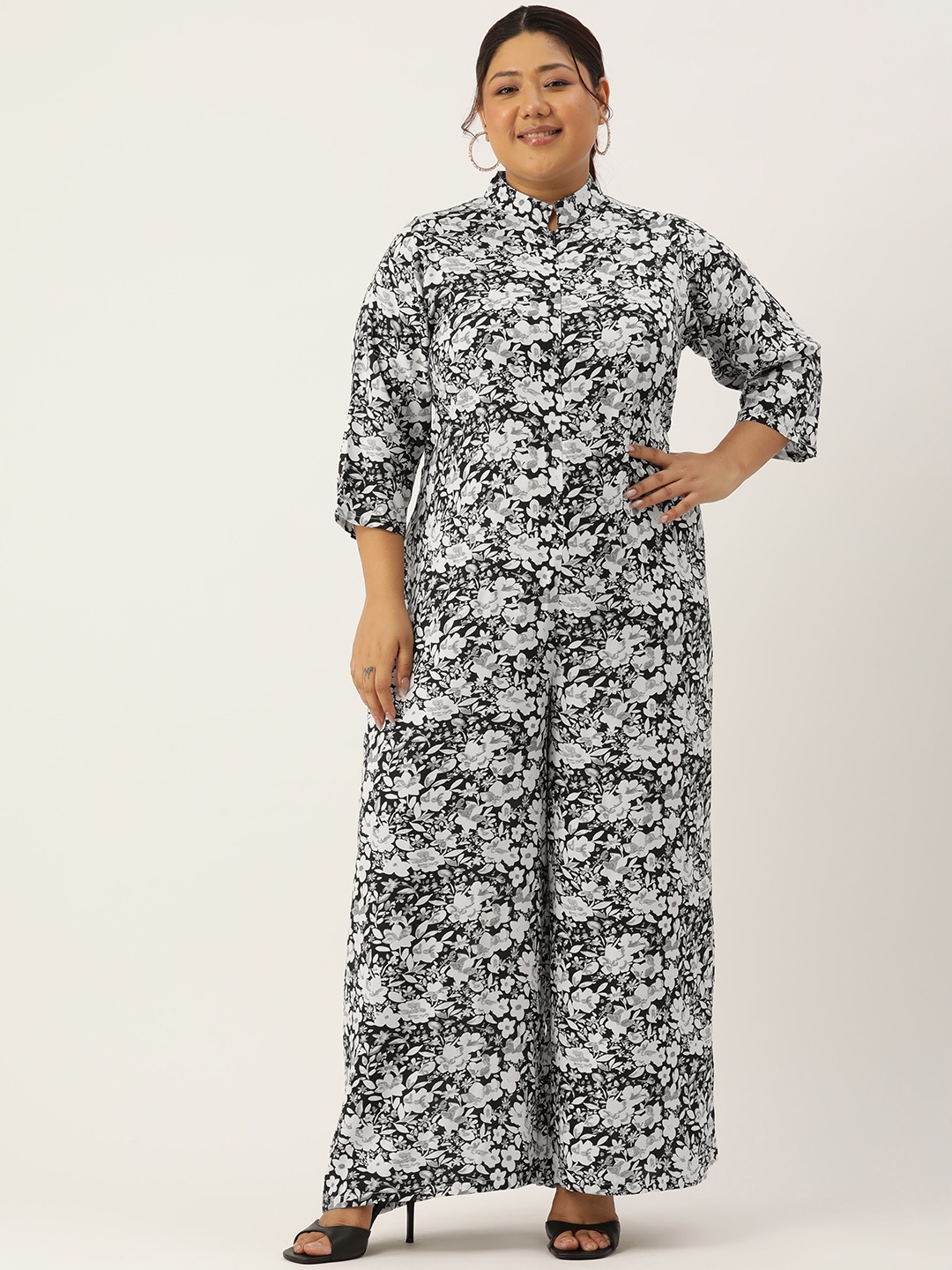 

theRebelinme Plus Size Printed Basic Jumpsuit, Black