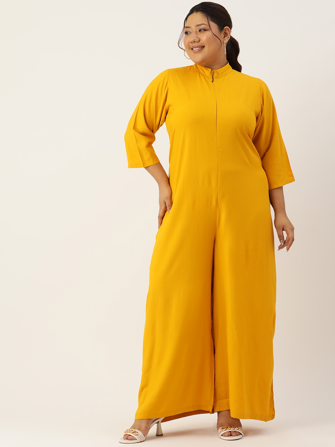 

theRebelinme Plus Size Solid Basic Jumpsuit, Mustard