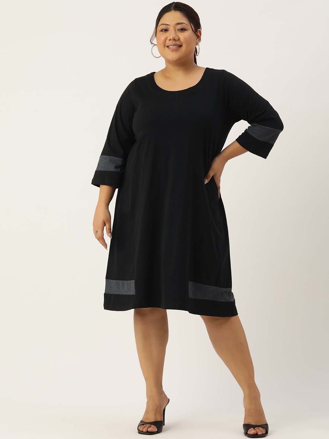 

theRebelinme Plus Size Colourblocked A-Line Dress, Black