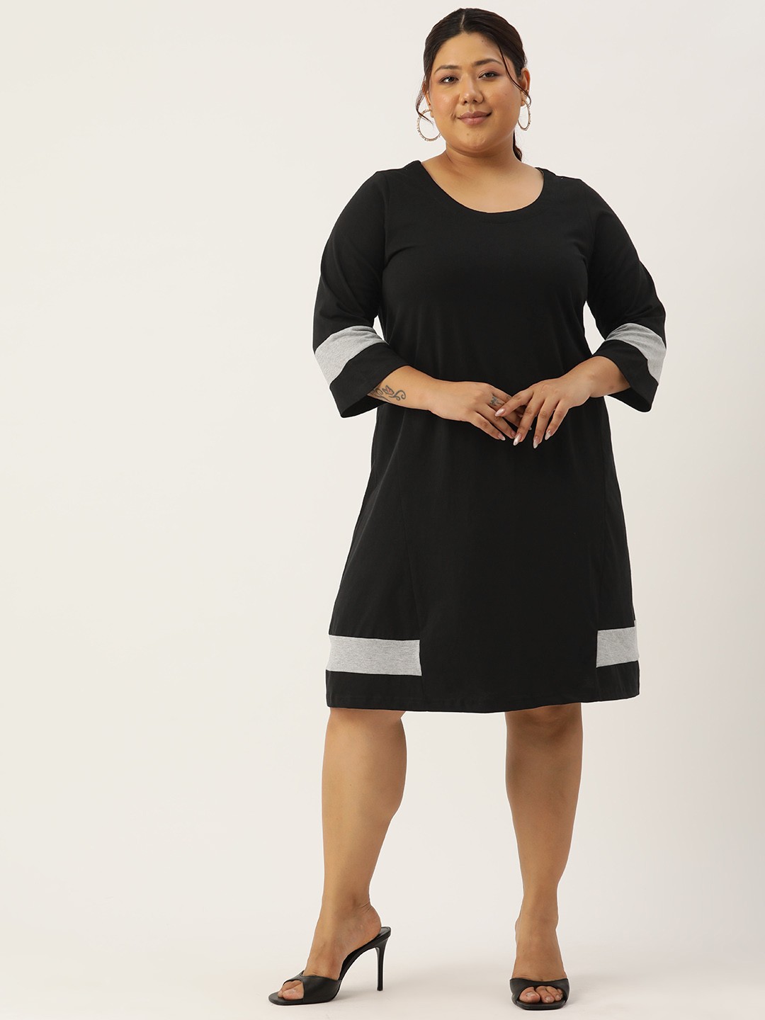 

theRebelinme Plus Size Colourblocked A-Line Dress, Black