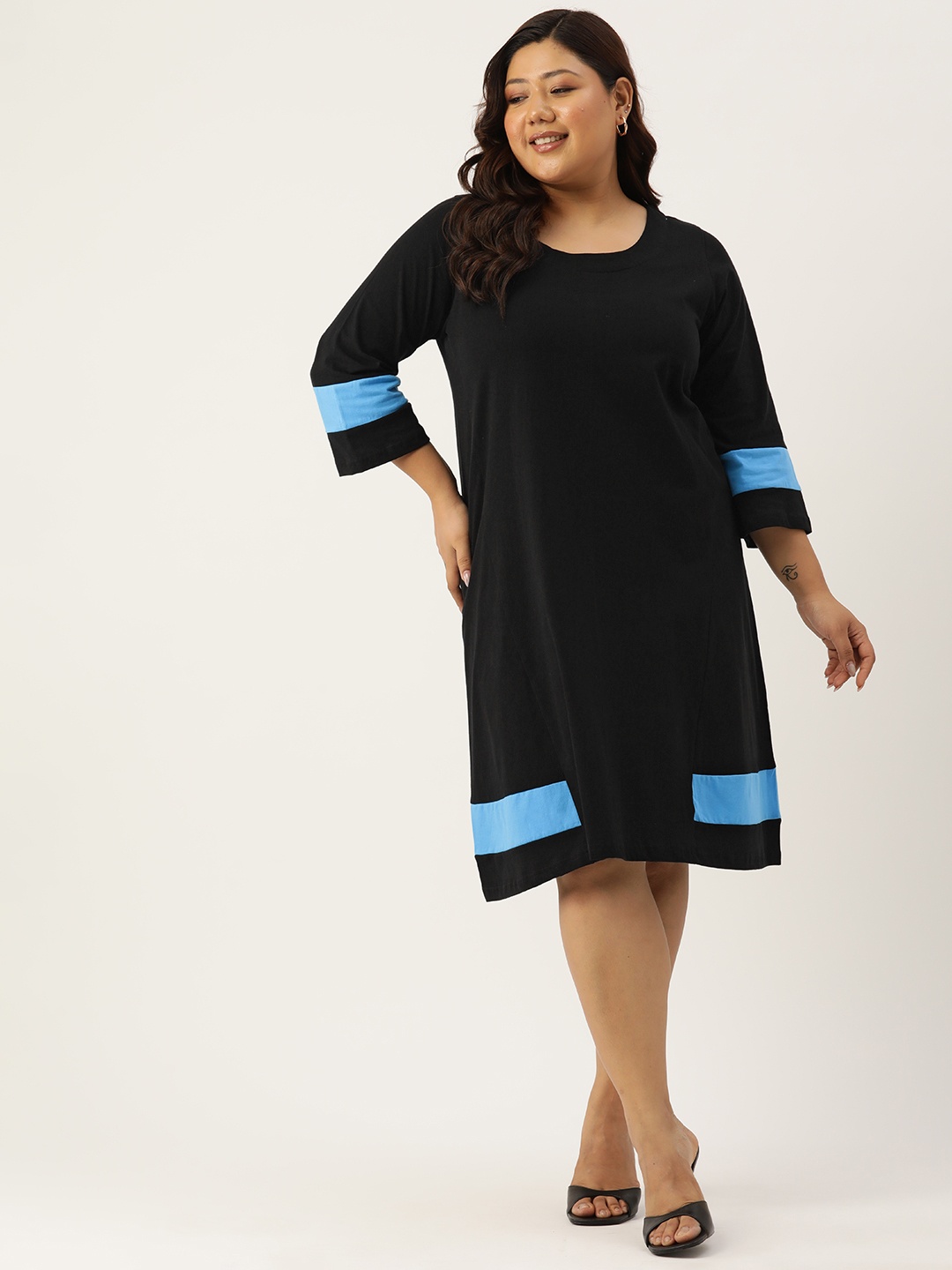 

theRebelinme Plus Size Colourblocked A-Line Dress, Black