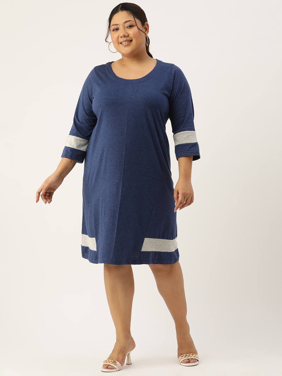 

theRebelinme Plus Size Colourblocked A-Line Dress, Blue