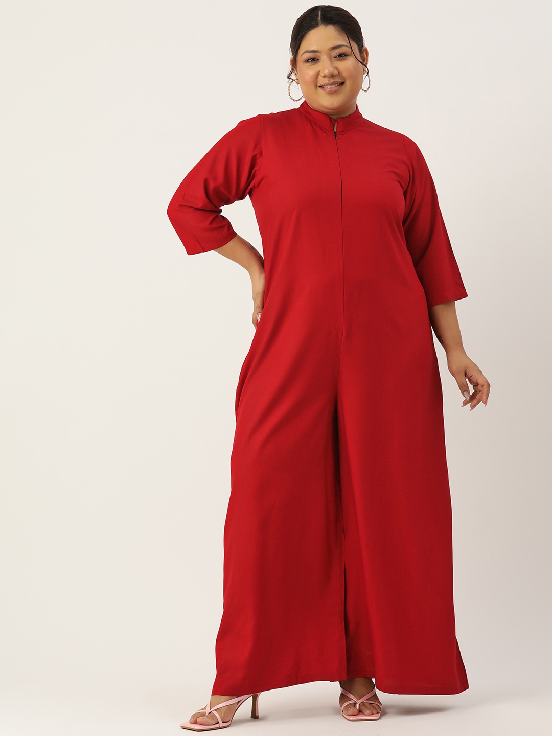 

theRebelinme Plus Size Solid Basic Jumpsuit, Maroon
