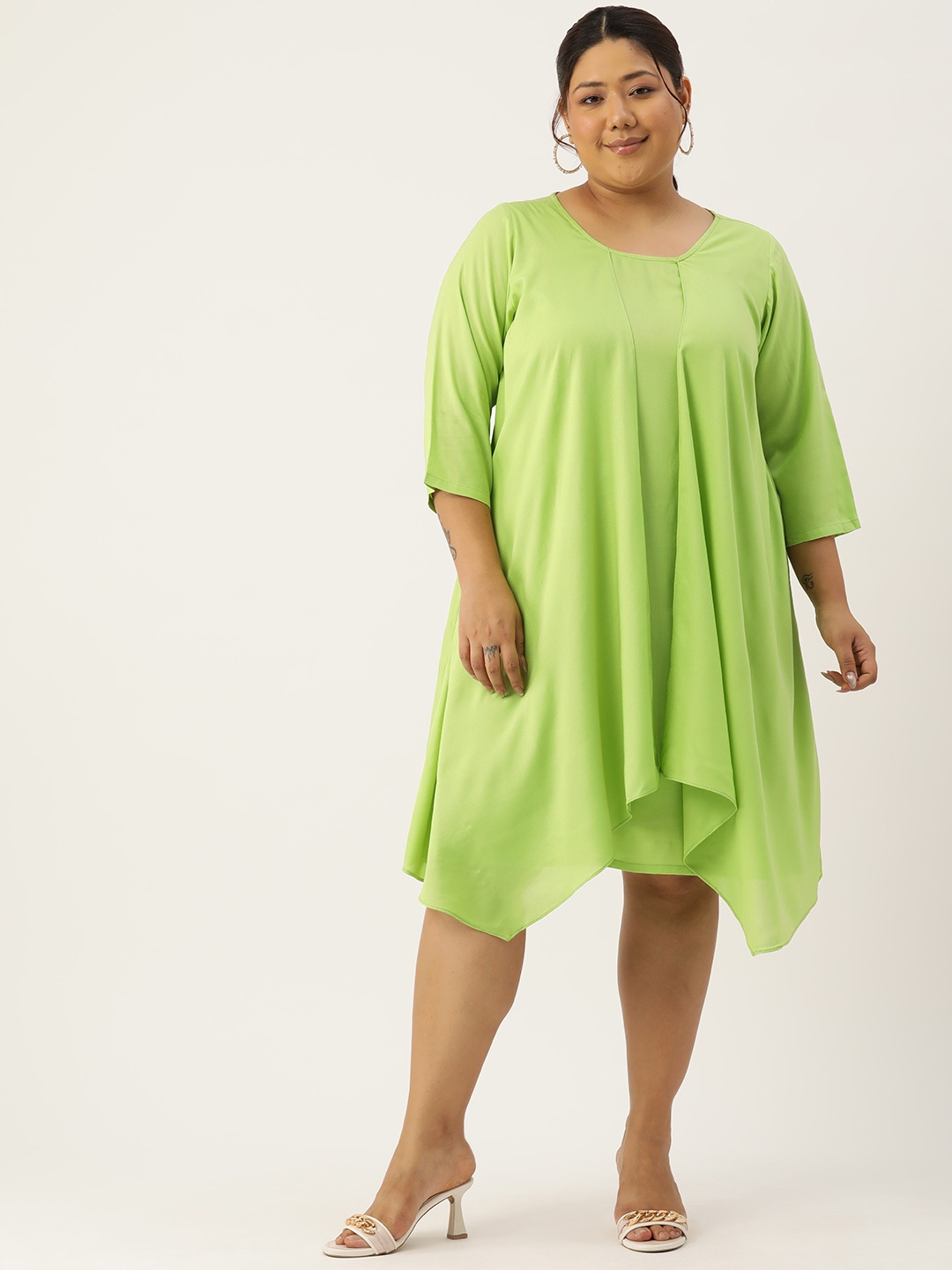 

theRebelinme Plus Size Solid Layered A-Line Midi Dress, Green
