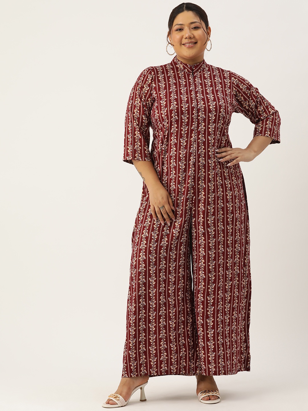

theRebelinme Plus Size Printed Basic Jumpsuit, Maroon