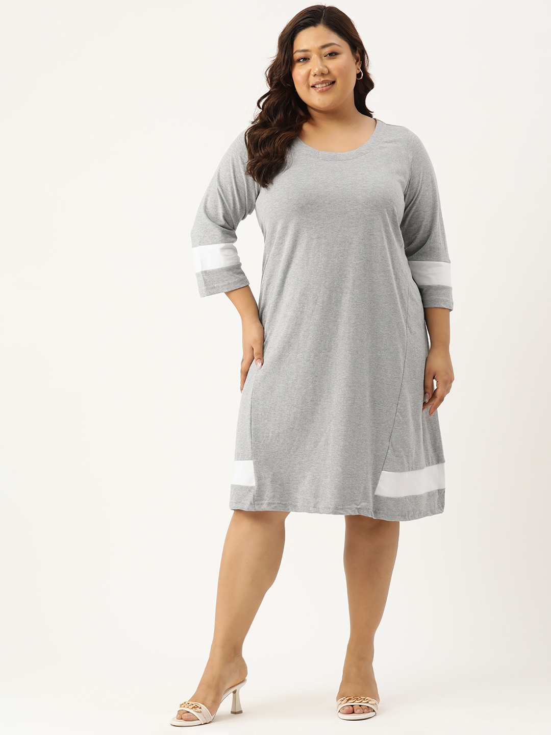 

theRebelinme Plus Size Colourblocked A-Line Dress, Grey