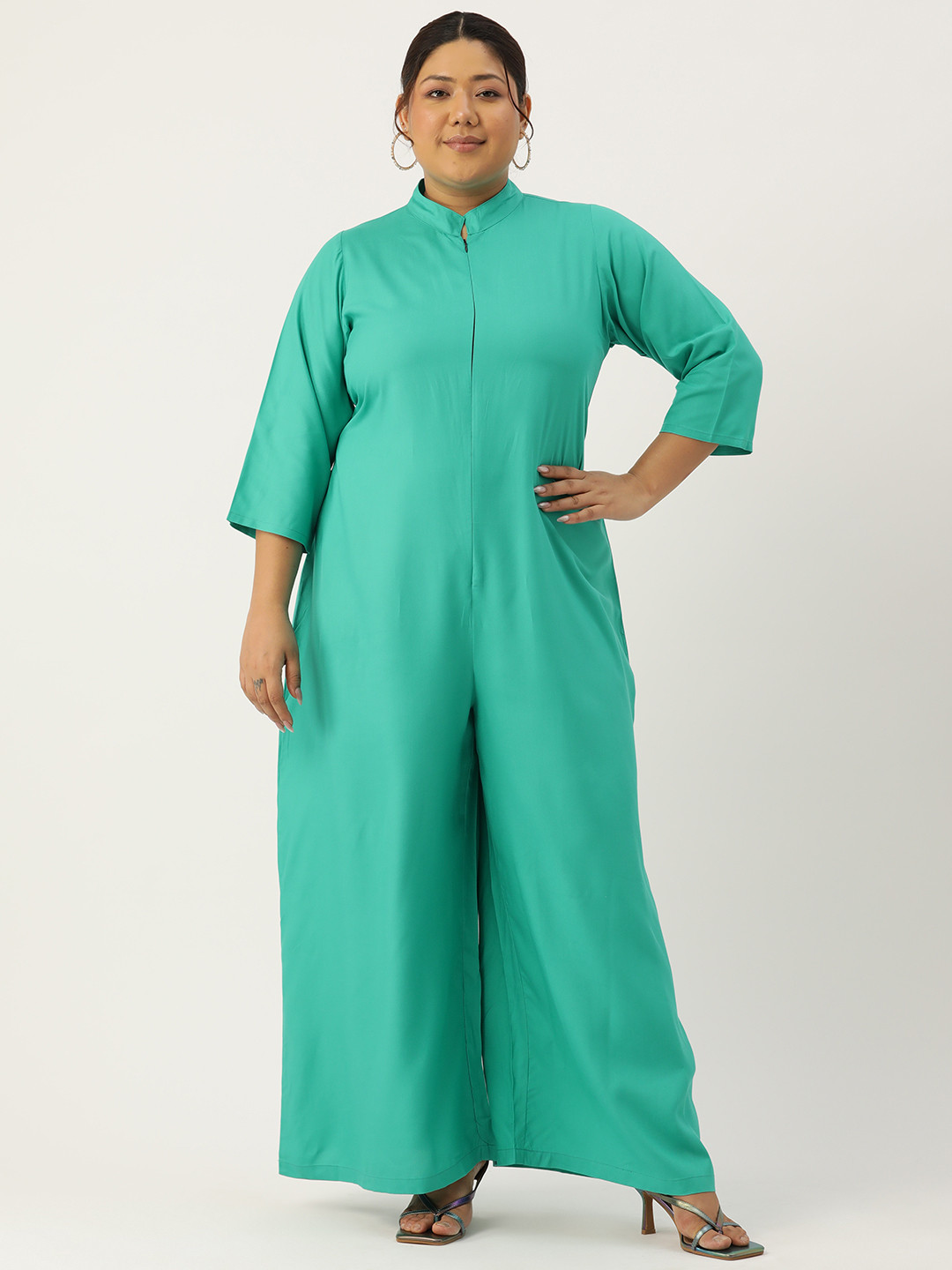 

theRebelinme Plus Size Solid Basic Jumpsuit, Teal