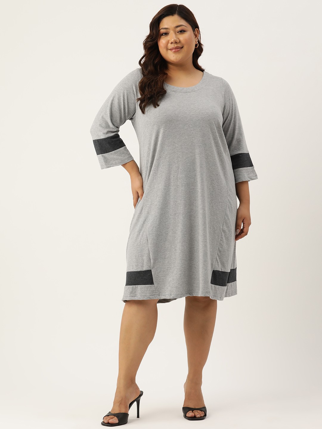 

theRebelinme Plus Size Colourblocked A-Line Dress, Grey
