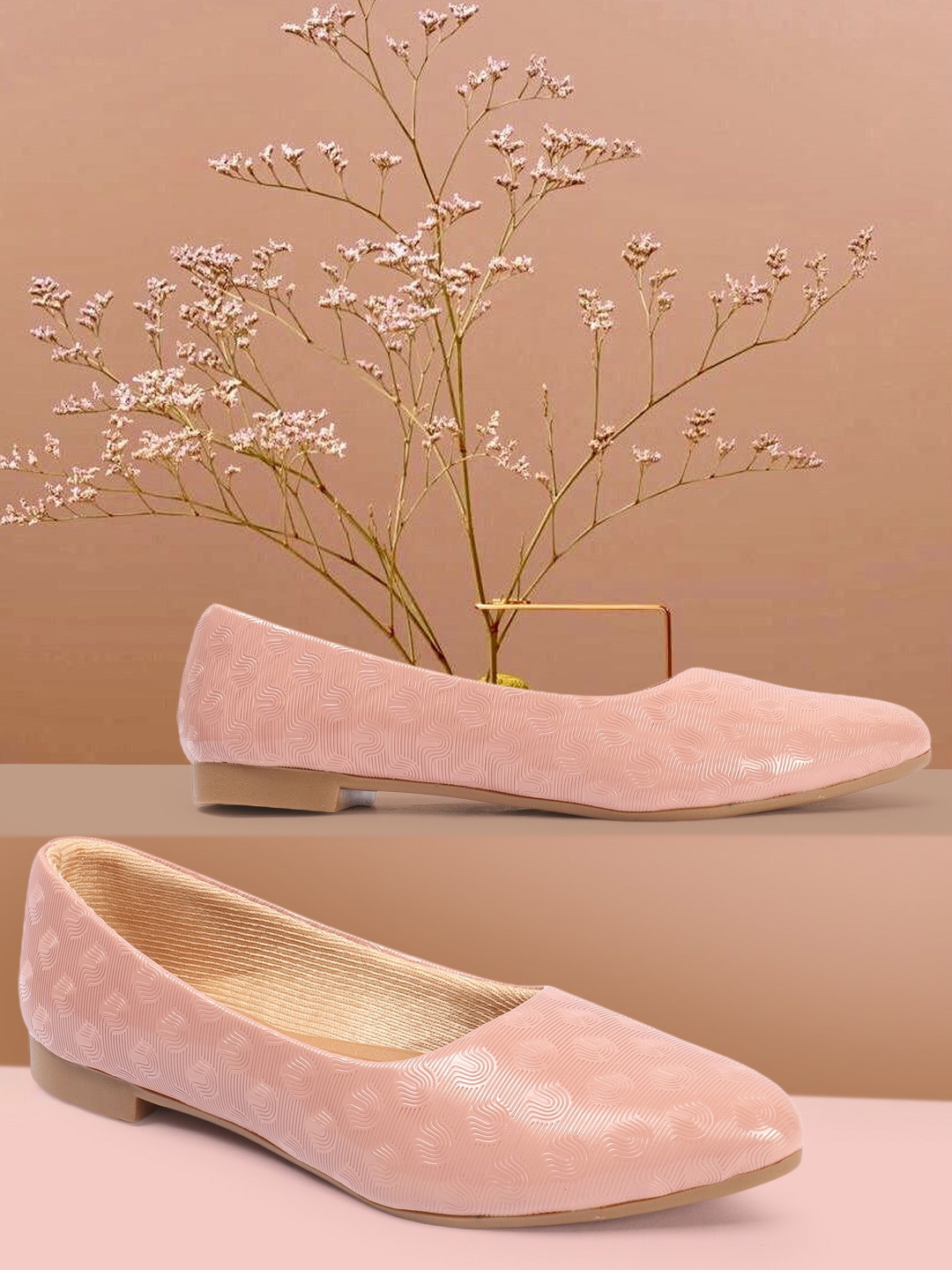 

Colo Textured Pointed Toe Ballerinas, Peach