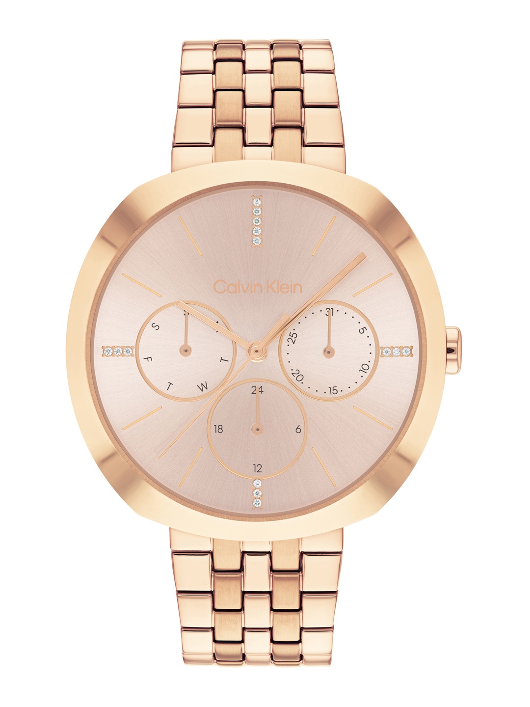 

Calvin Klein Women Embellished Dial & Bracelet Style Straps Analogue Watch 25200419, Rose gold