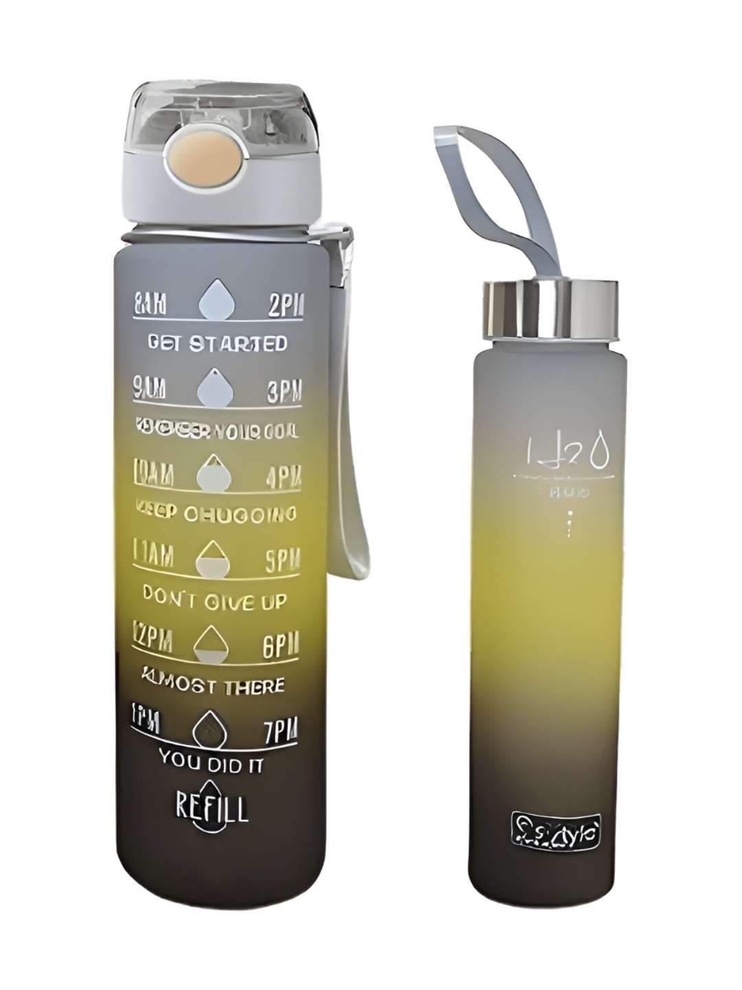 

WELOUR Grey & Green 2 Pieces Typography Print Water Bottles