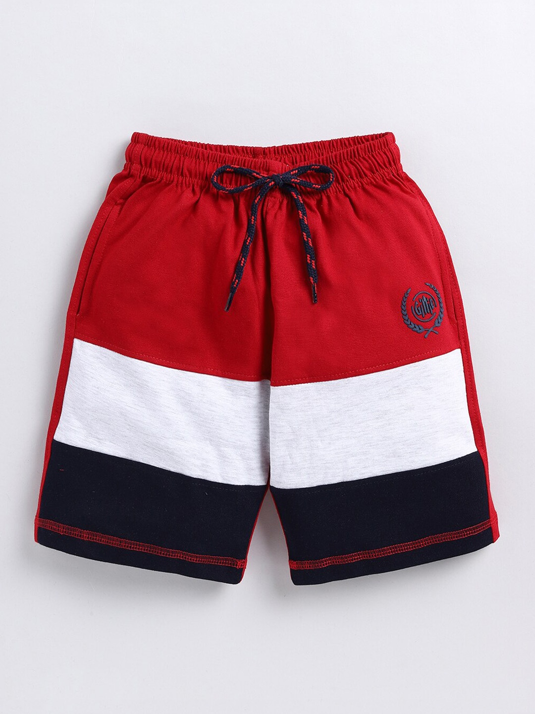 

Ginie Boys Colourblocked Mid-Rise Cotton Regular Shorts, Red