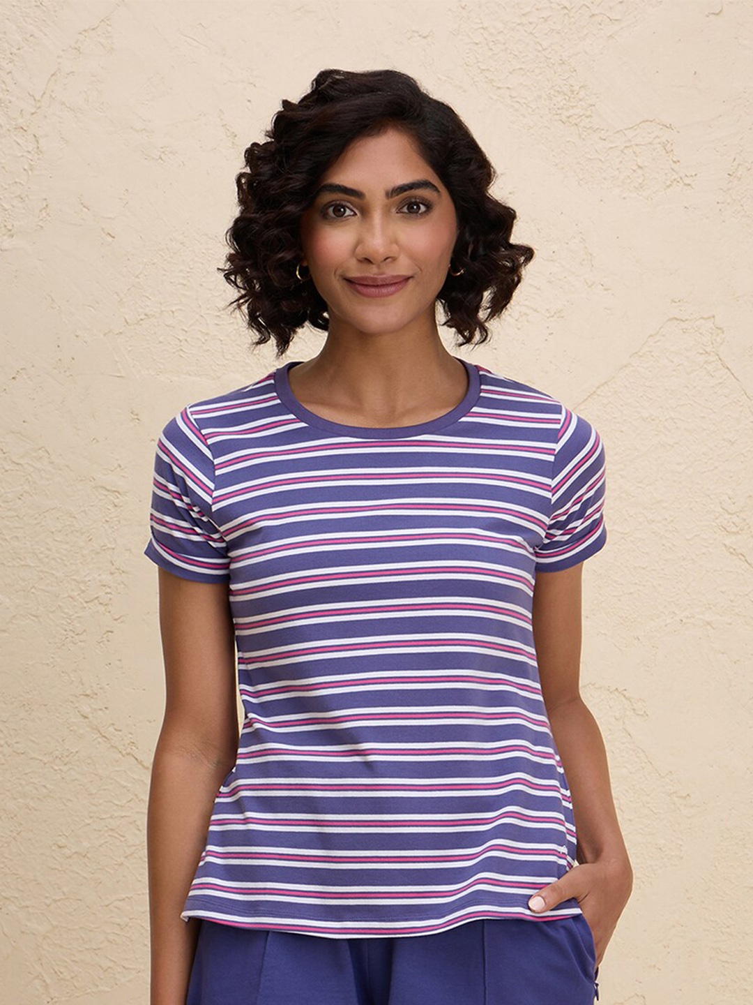 

Nykd By Nykaa Summer Essential 2 Degree All Day striped Cooling Tee, White