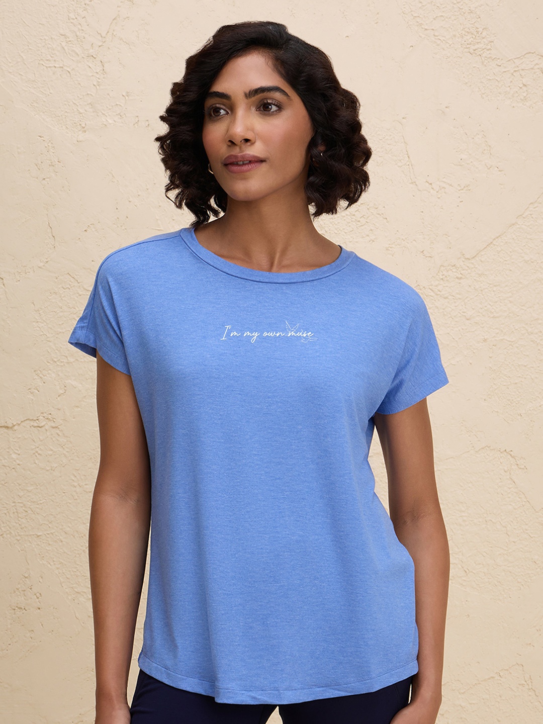 

Nykd Women Typography Printed Extended Sleeves T-shirt, Blue