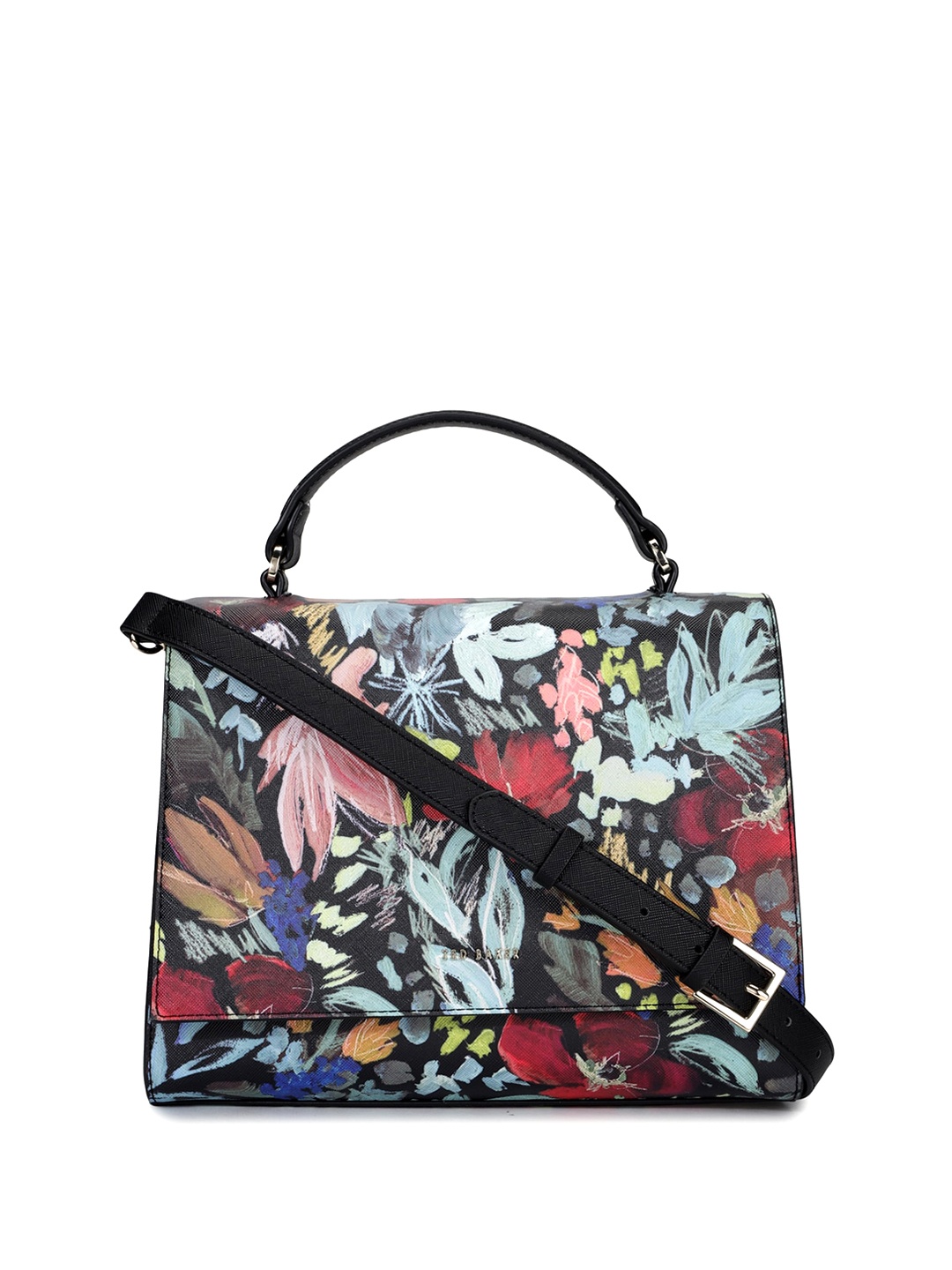 

Ted Baker Floral Printed Leather Structured Satchel, Black