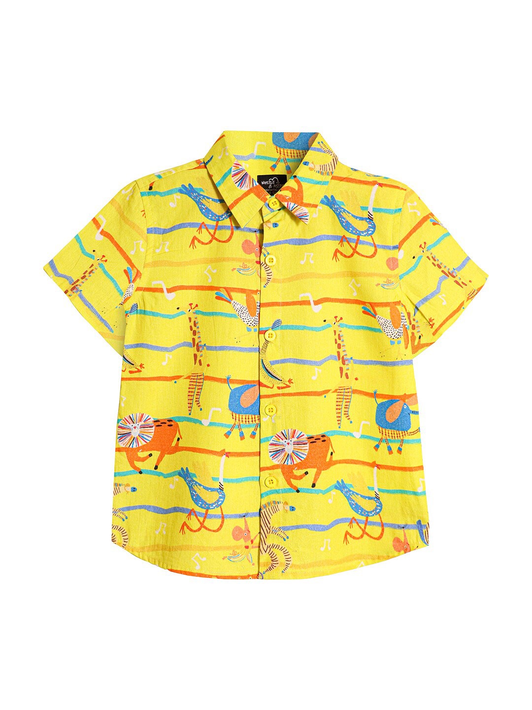 

Whistle & Hops Boys Graphic Printed Pure Cotton Shirt, Yellow