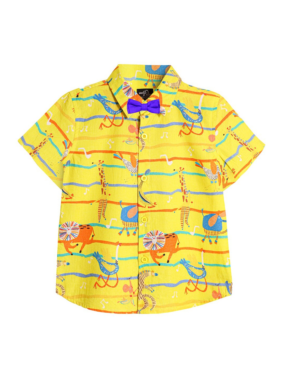 

Whistle & Hops Boys Graphic Printed Pure Cotton Shirt, Yellow