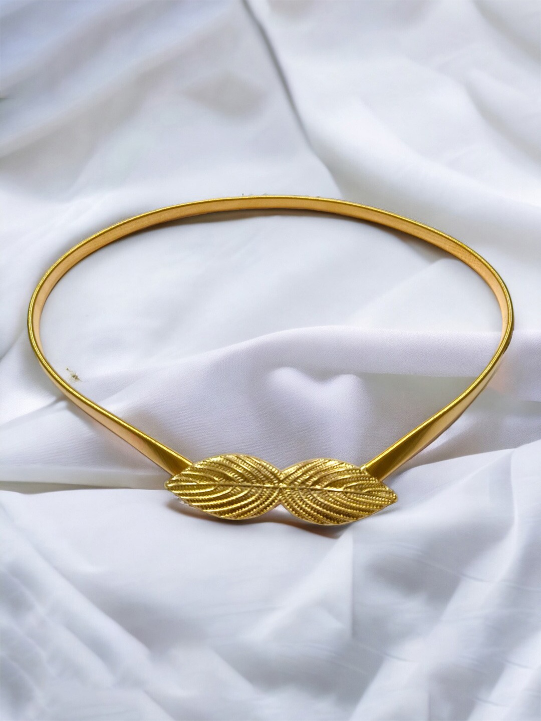

REDHORNS Women Leaf Design Stretchable Metal Belt, Gold