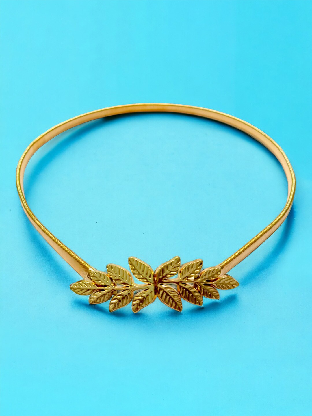 

REDHORNS Women Leaf Design Stretchable Metal Belt, Gold