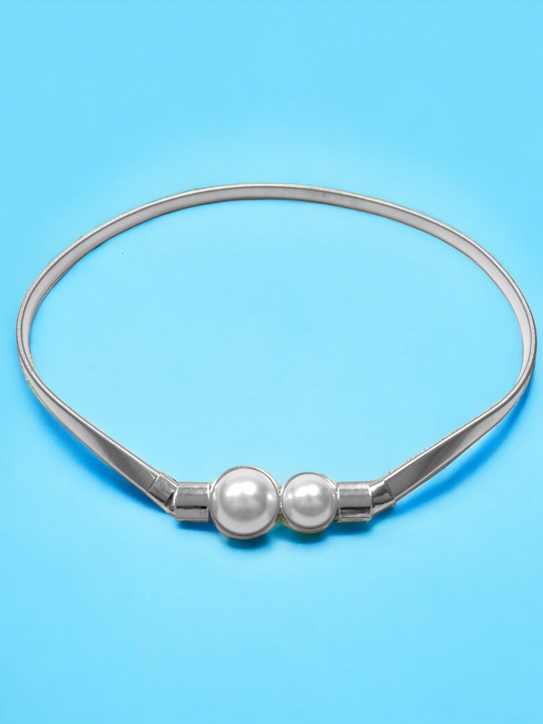

REDHORNS Women Pearl Studded Design Stretchable Metal Belt, Silver