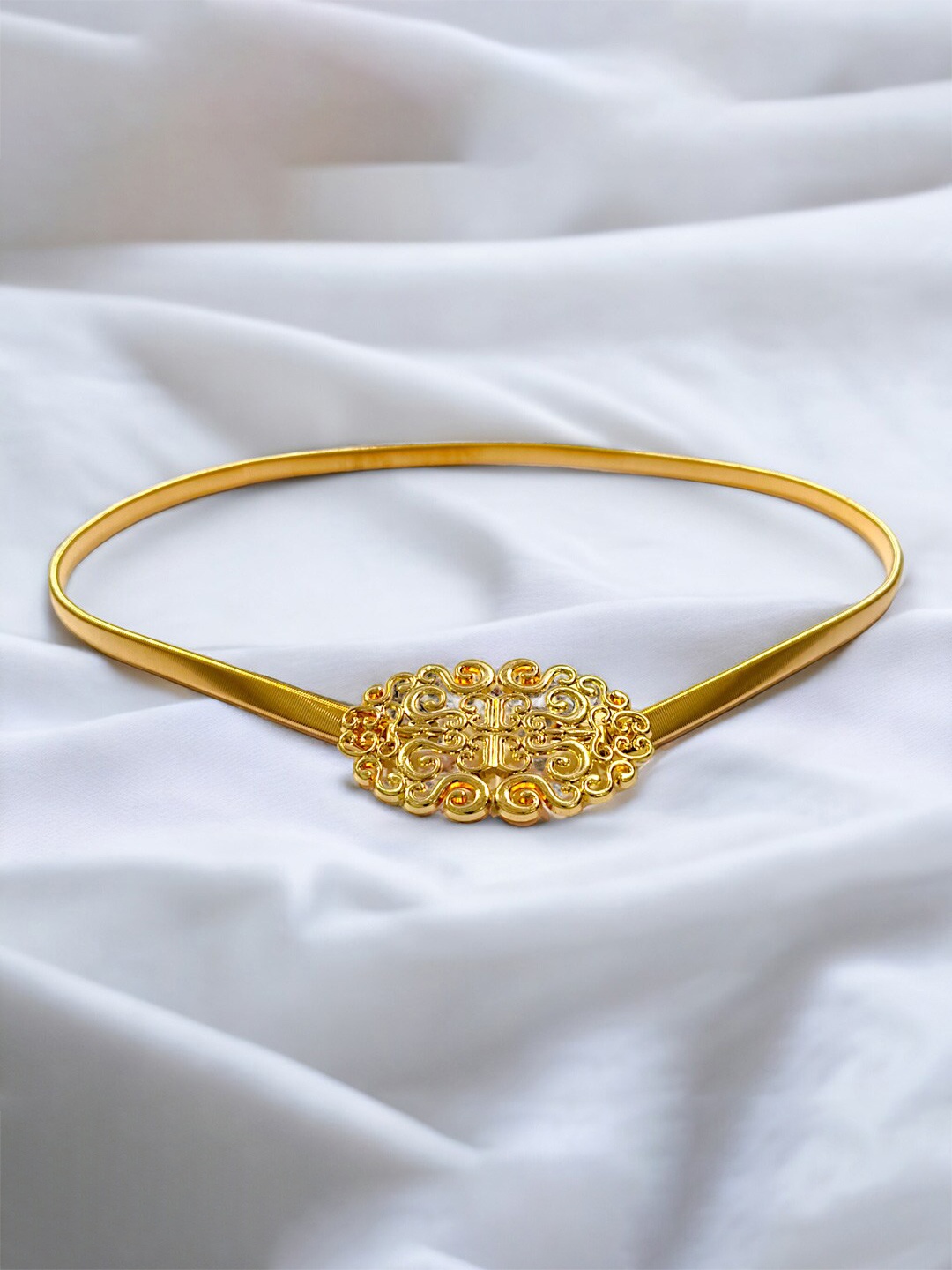 

REDHORNS Women Elegant Floral Design Stretchable Metal Belt, Gold