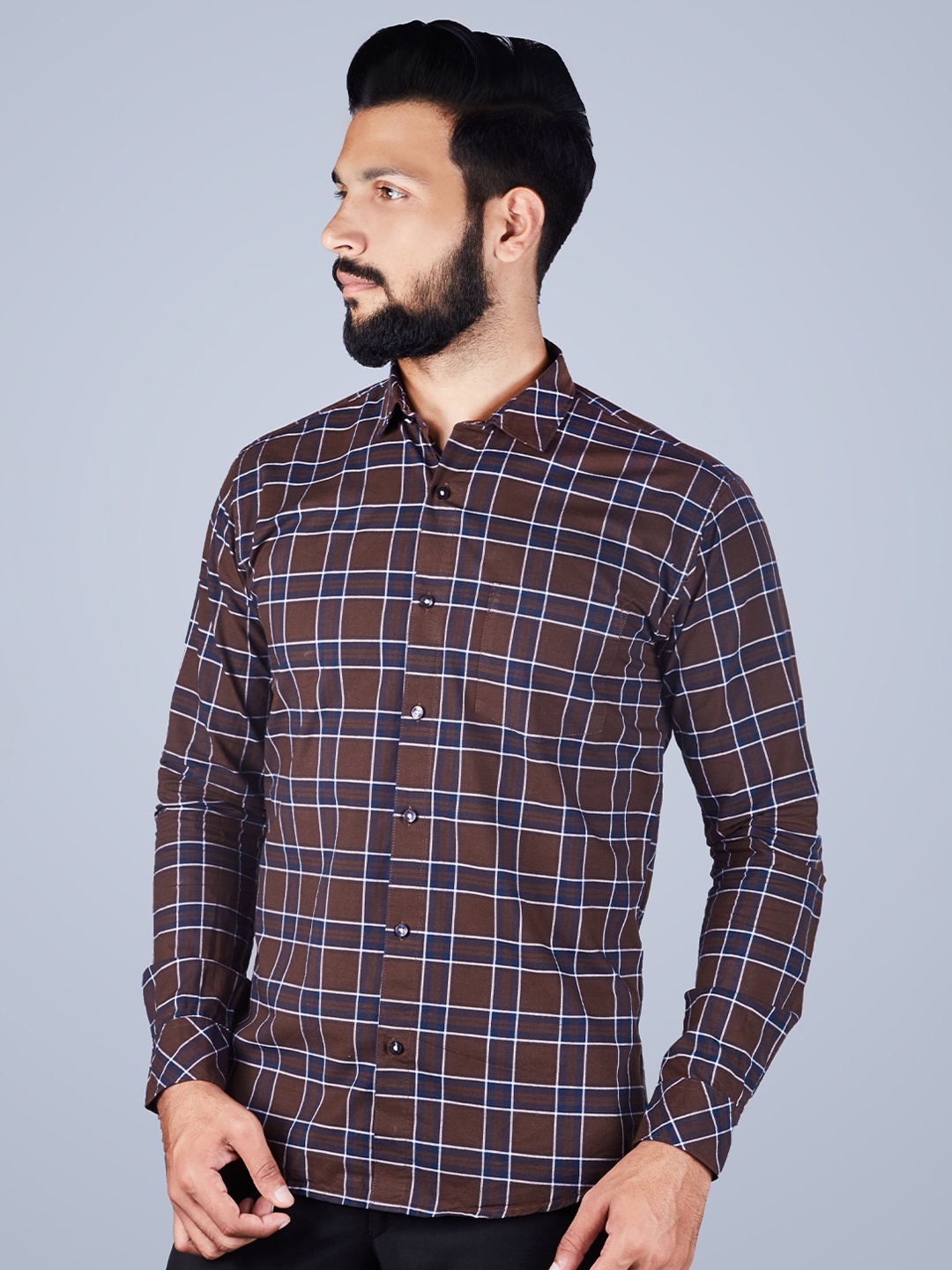 

INDIAN THREADS India Checked Cotton Slim Slim Fit Opaque Casual Shirt, Brown