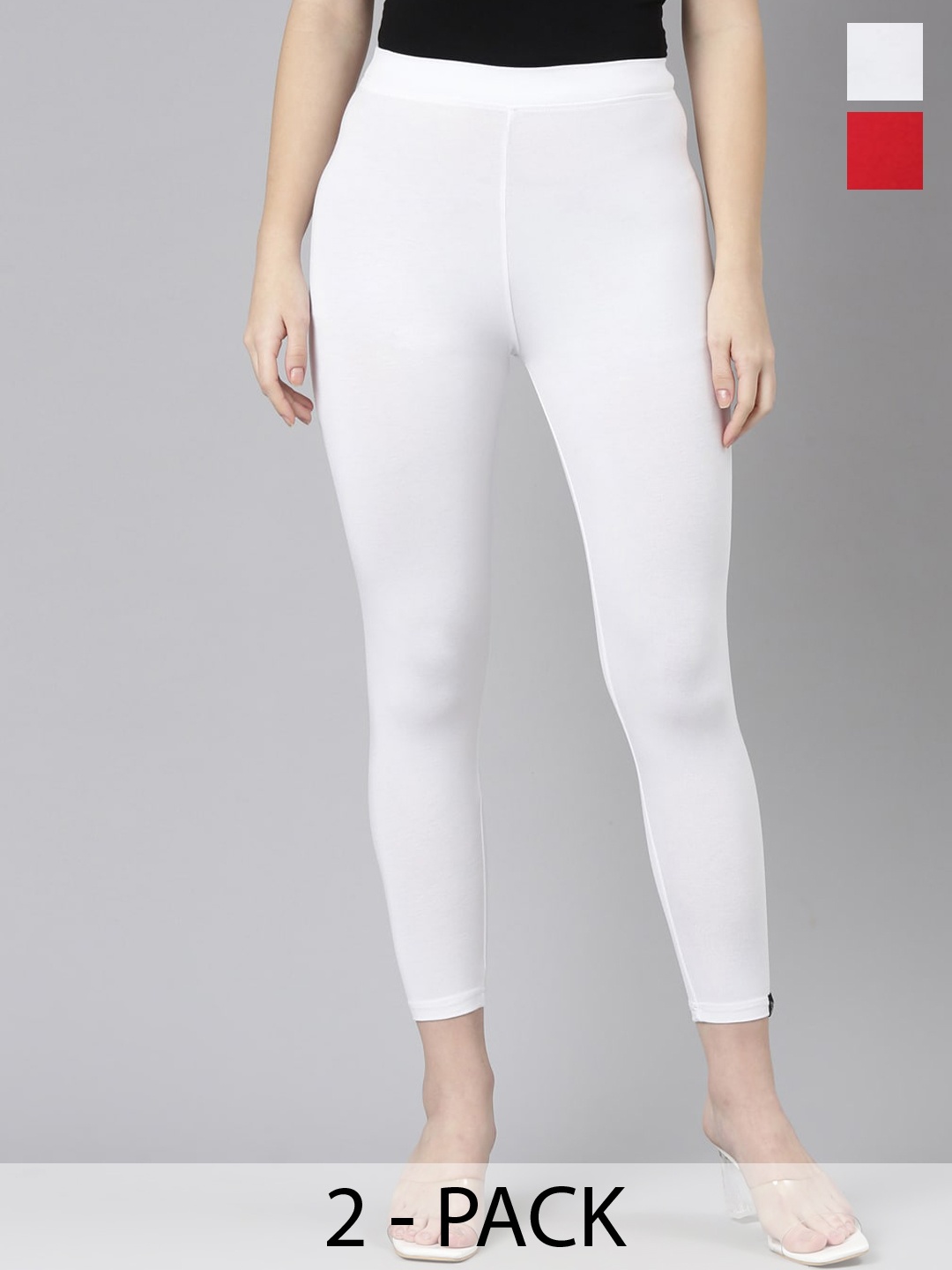 

Twin Birds Pack Of 2 Women Solid Skinny Fit High Ankle Cropped Leggings, White