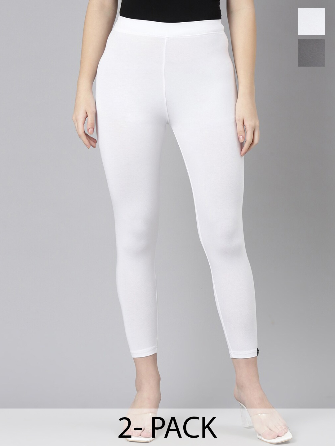

Twin Birds Pack Of 2 Women Solid Skinny Fit High Ankle Cropped Leggings, White