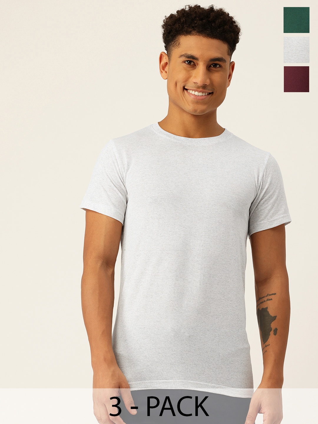 

Chromozome Pack of 3 Pure Cotton Lounge T-shirt, Grey melange