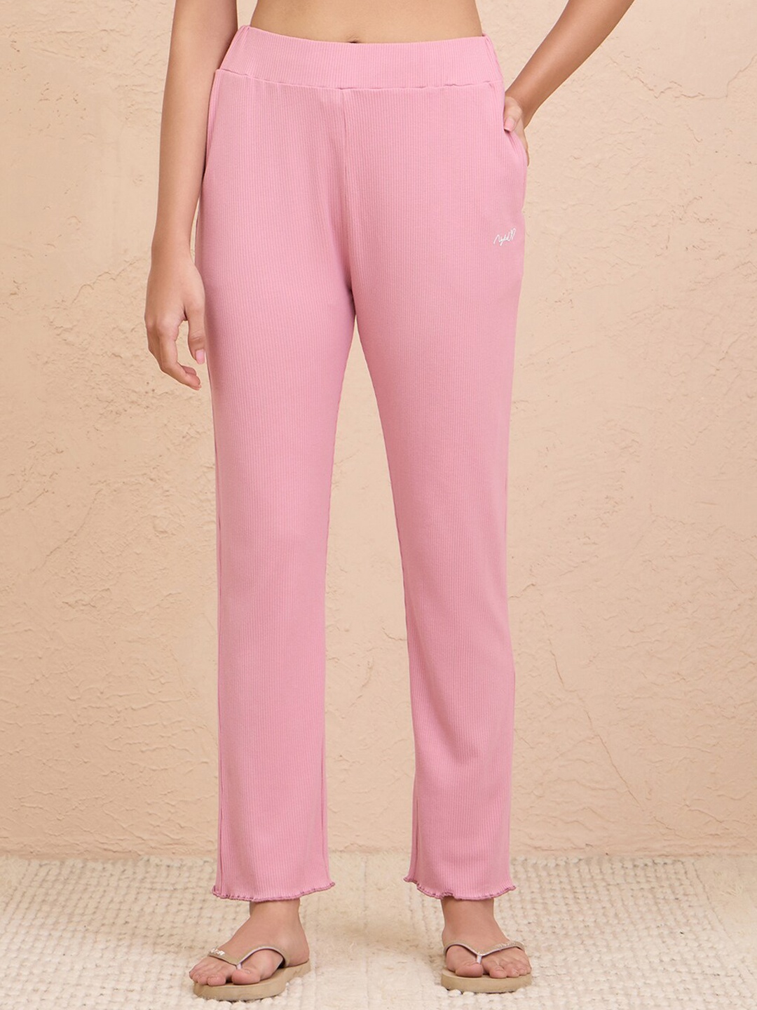 

Nykd By Nykaa Summer Essential Soft and Comfy Breathable Rib Lounge Pajama, Pink