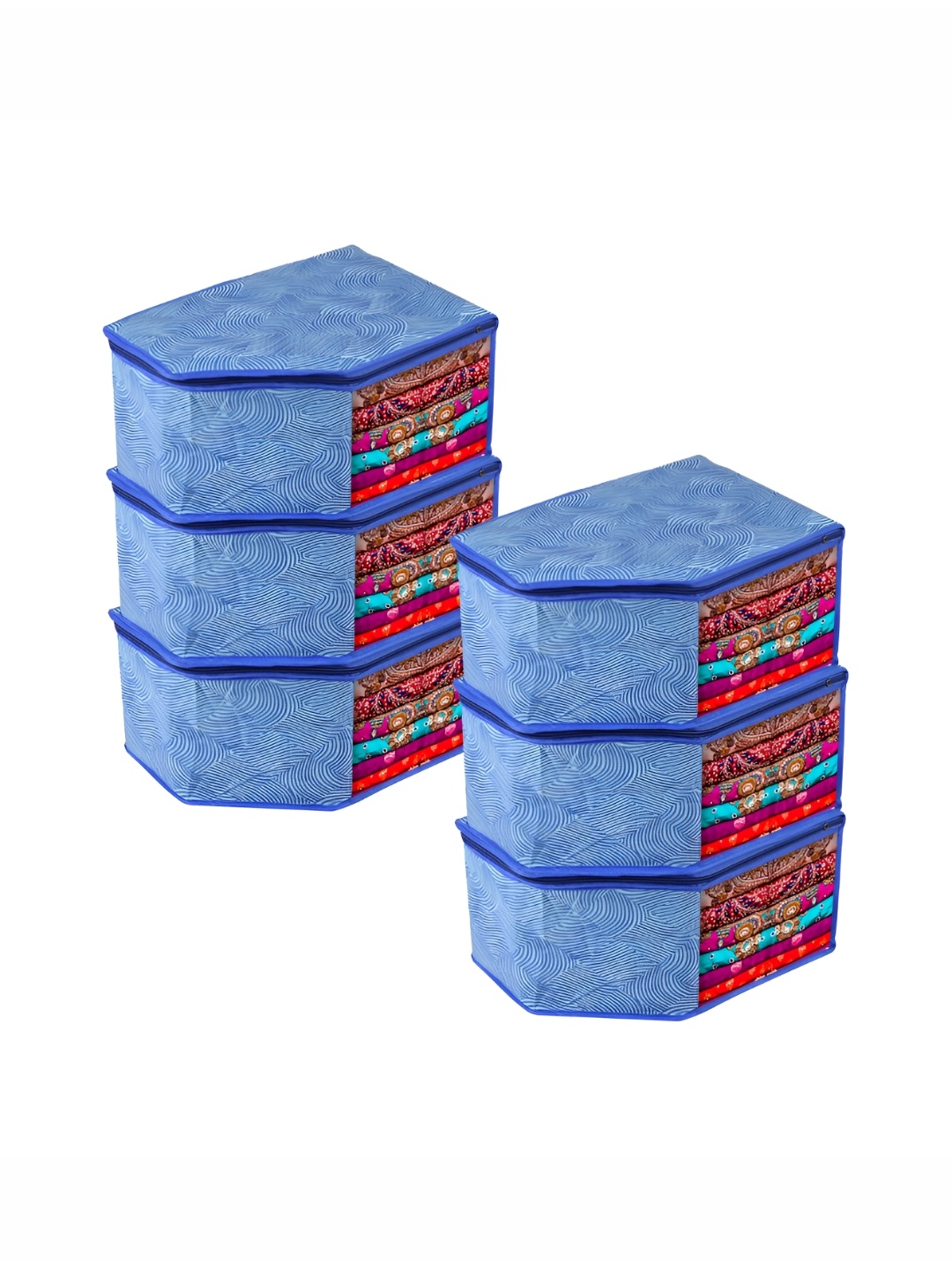 

Kuber Industries Blue & White 6 Pcs Reusable Drawer Organisers