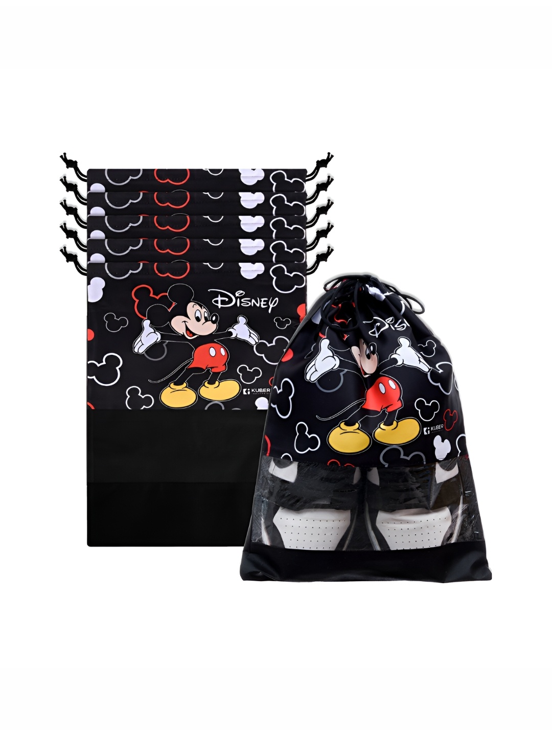 

Kuber Industries 6-Pcs Black & Red Drawstring Shoe Bags
